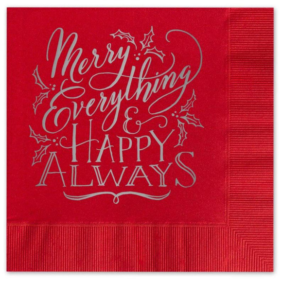 25 red & silver Christmas cocktail napkins - Picture 3 of 5